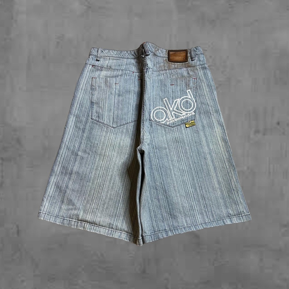 Akademiks Mens Striped Denim Shorts Baggy‎ Loose Fit Hip Hop Streetwear